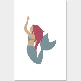 Mermaid with Pink Hair and a Green Tail Posters and Art